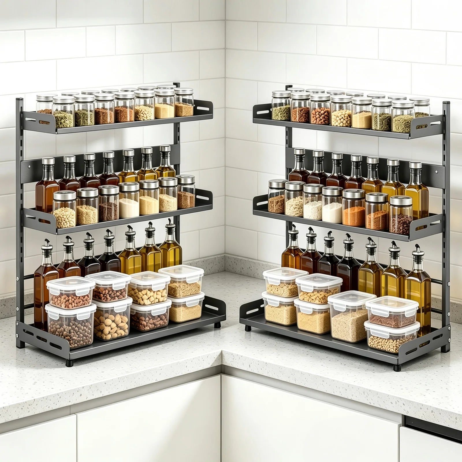 3 Tier Spice Organizer Kitchen Shelf for Countertop Adjustable Spice Organization for Cabinet Kitchen Organizer Rust and Moisture Resistant Bathroom Toiletries Storage Racks