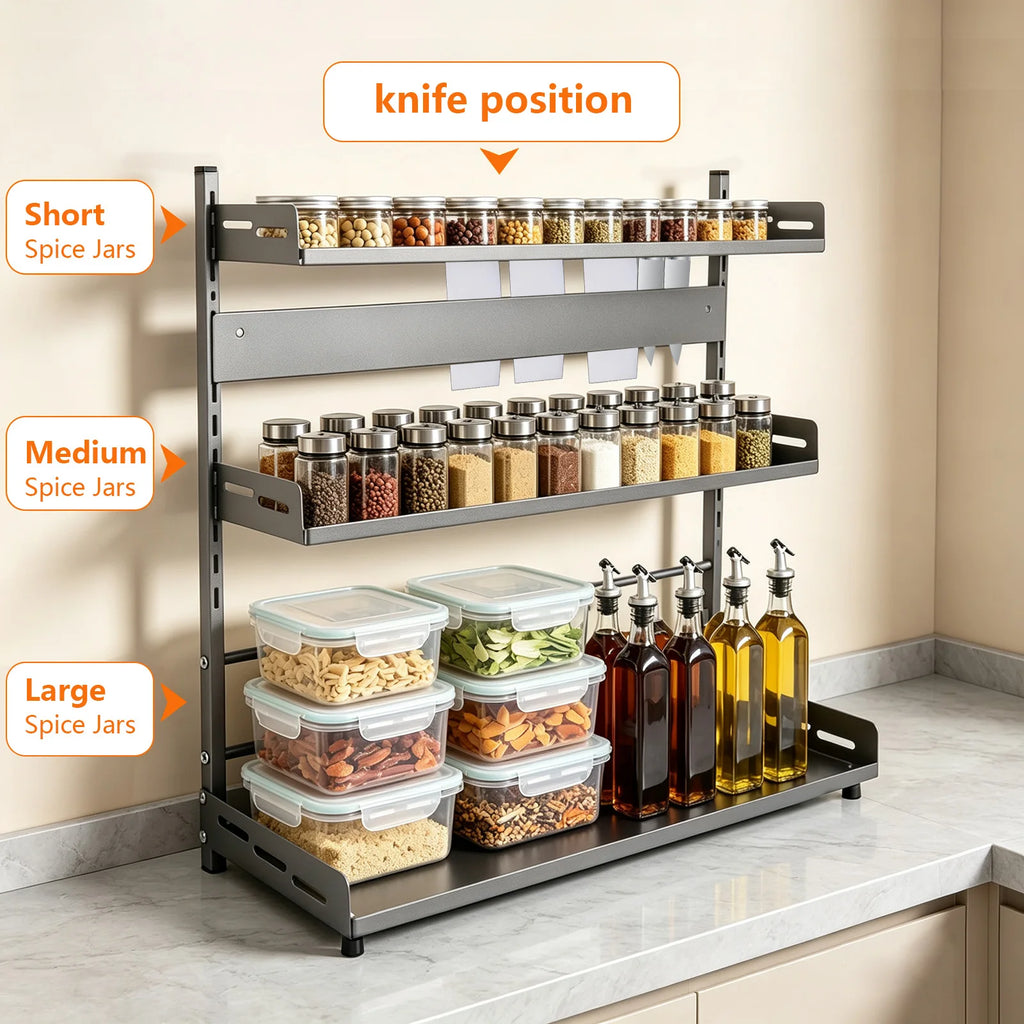 3 Tier Spice Organizer Kitchen Shelf for Countertop Adjustable Spice Organization for Cabinet Kitchen Organizer Rust and Moisture Resistant Bathroom Toiletries Storage Racks