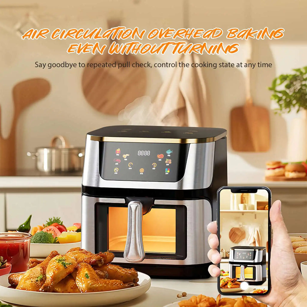 2800W 8L Large Capacity Air Fryer Toaster Oven LED Touch Screen Large Visual Window Accessories Included High Hot Air Circulation