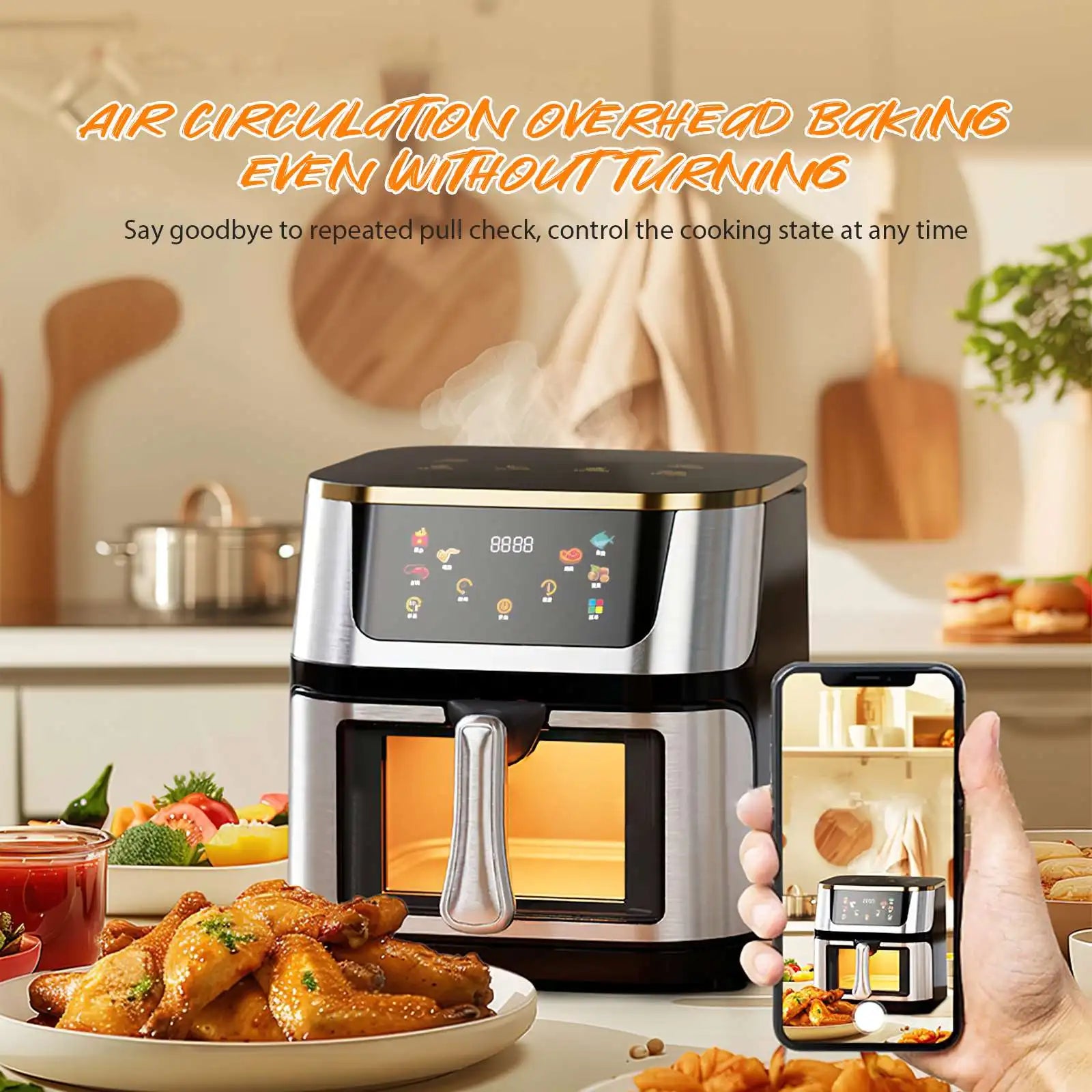 2800W 8L Large Capacity Air Fryer Toaster Oven LED Touch Screen Large Visual Window Accessories Included High Hot Air Circulation