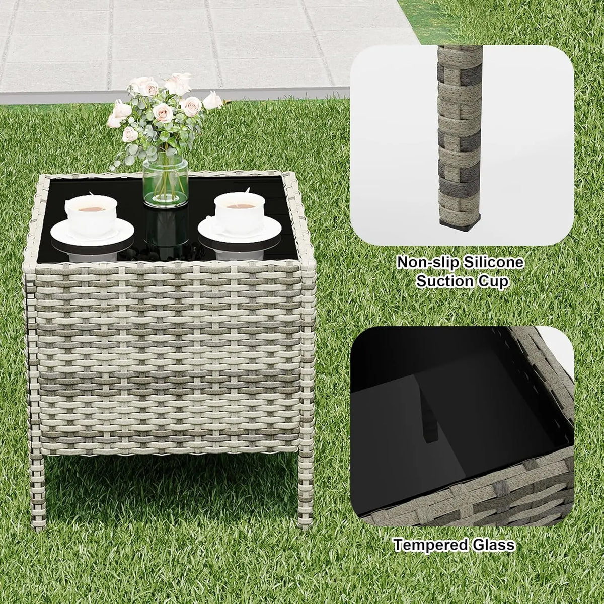 3-Piece Terrace and garden Bistro Set PE Rattan 2 Chairs coffee table Set Small Seating Set with Pillows for Balcony, Terrace and garden