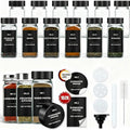 Spice storage containers with lid, 12 set, glass container, square, waterproof lettering 120 ml, frosted lid, durable, Black