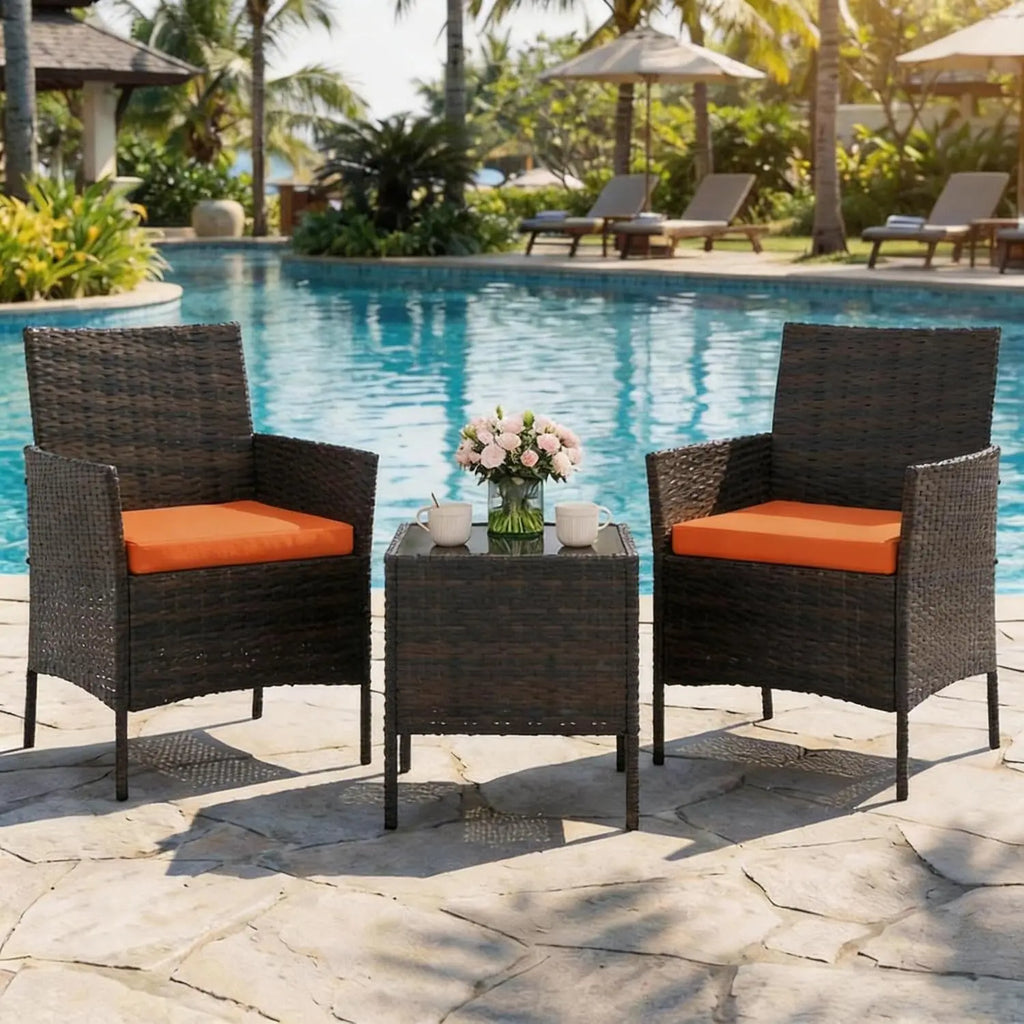 3-Piece Terrace and garden Bistro Set PE Rattan 2 Chairs coffee table Set Small Seating Set with Pillows for Balcony, Terrace and garden