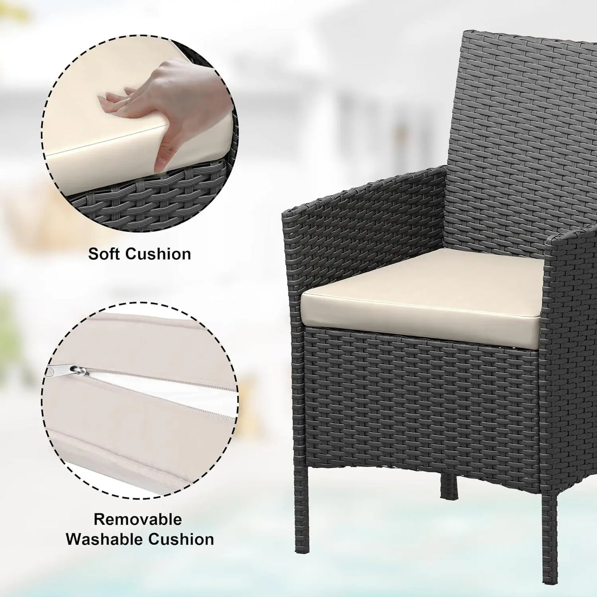 3-Piece Terrace and garden Bistro Set PE Rattan 2 Chairs coffee table Set Small Seating Set with Pillows for Balcony, Terrace and garden