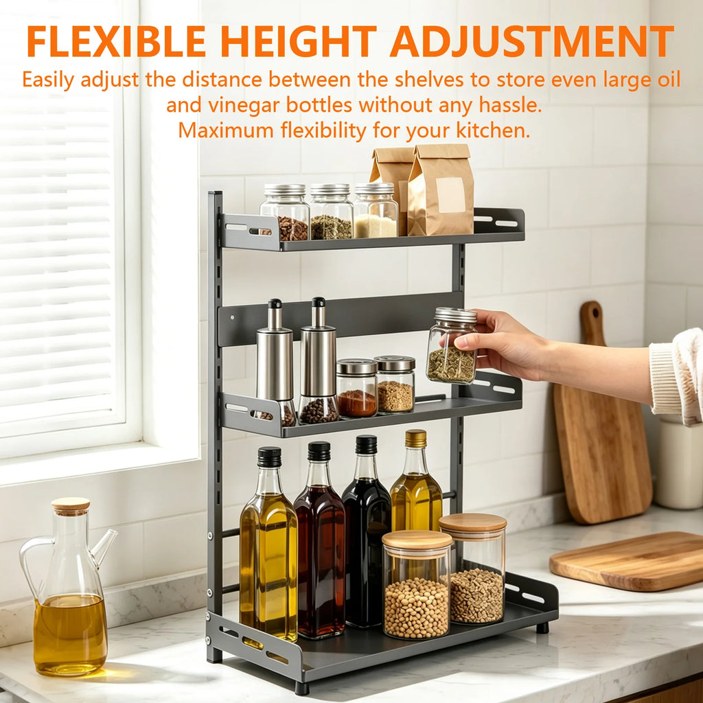 3 Tier Spice Organizer Kitchen Shelf for Countertop Adjustable Spice Organization for Cabinet Kitchen Organizer Rust and Moisture Resistant Bathroom Toiletries Storage Racks