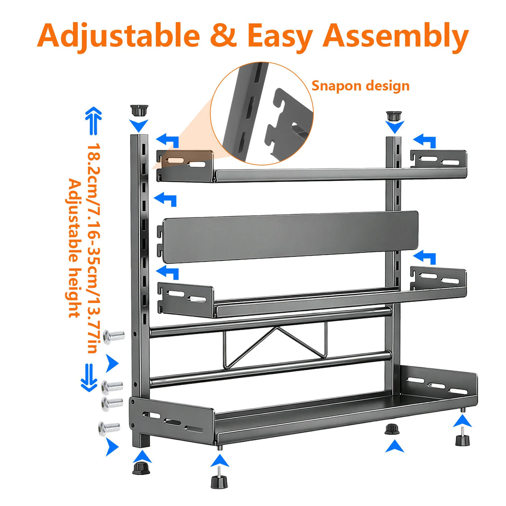 3 Tier Spice Organizer Kitchen Shelf for Countertop Adjustable Spice Organization for Cabinet Kitchen Organizer Rust and Moisture Resistant Bathroom Toiletries Storage Racks
