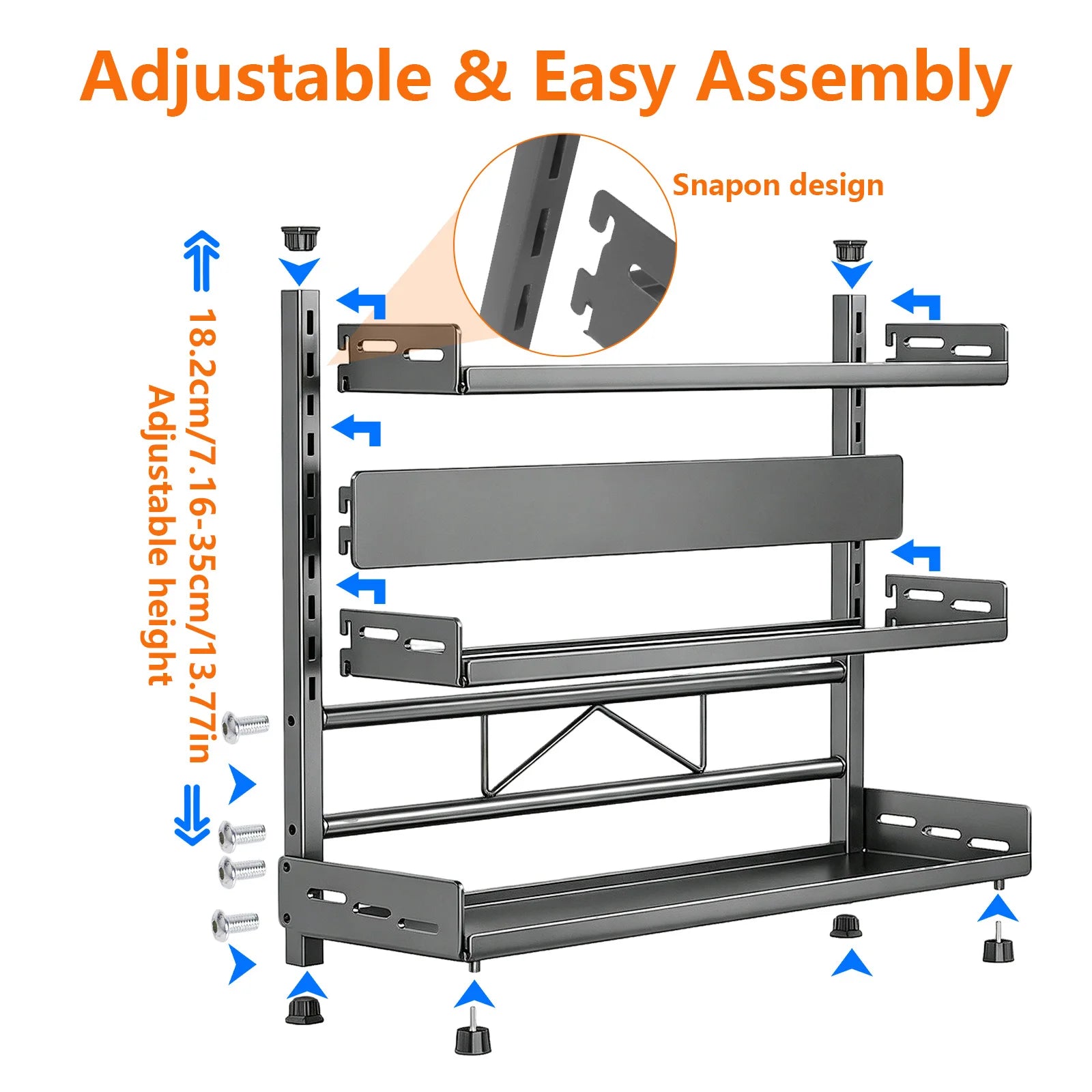 3 Tier Spice Organizer Kitchen Shelf for Countertop Adjustable Spice Organization for Cabinet Kitchen Organizer Rust and Moisture Resistant Bathroom Toiletries Storage Racks