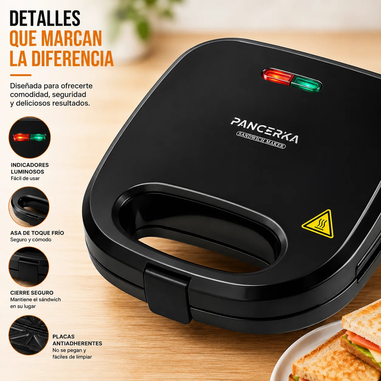 750W Electric Sandwich Maker for Sandwiches, Panini Toaster with 2 Non-Stick Plates, Breakfast Machine, Quick and Easy Cooking