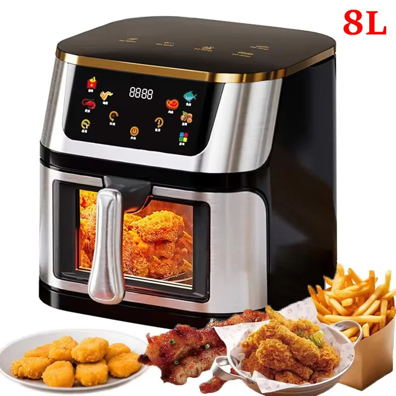 2800W 8L Large Capacity Air Fryer Toaster Oven LED Touch Screen Large Visual Window Accessories Included High Hot Air Circulation