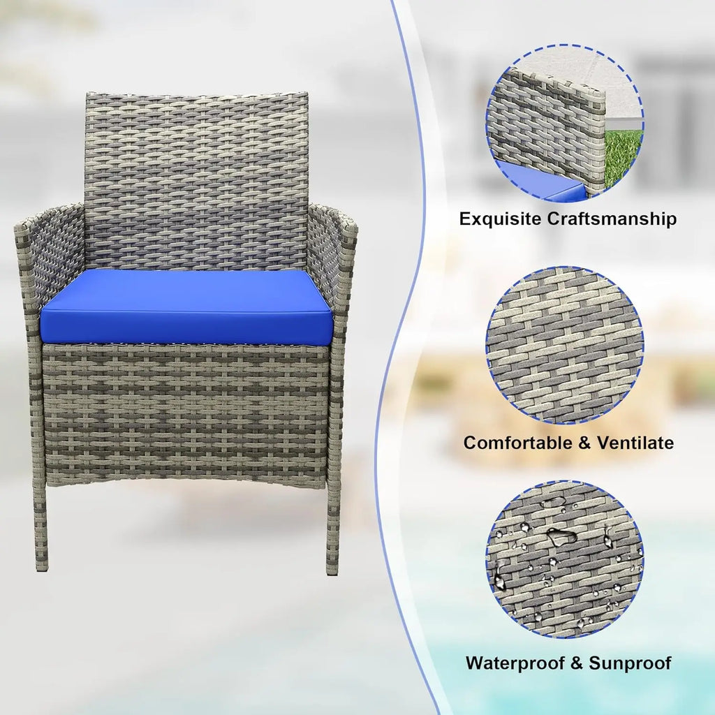 3-Piece Terrace and garden Bistro Set PE Rattan 2 Chairs coffee table Set Small Seating Set with Pillows for Balcony, Terrace and garden