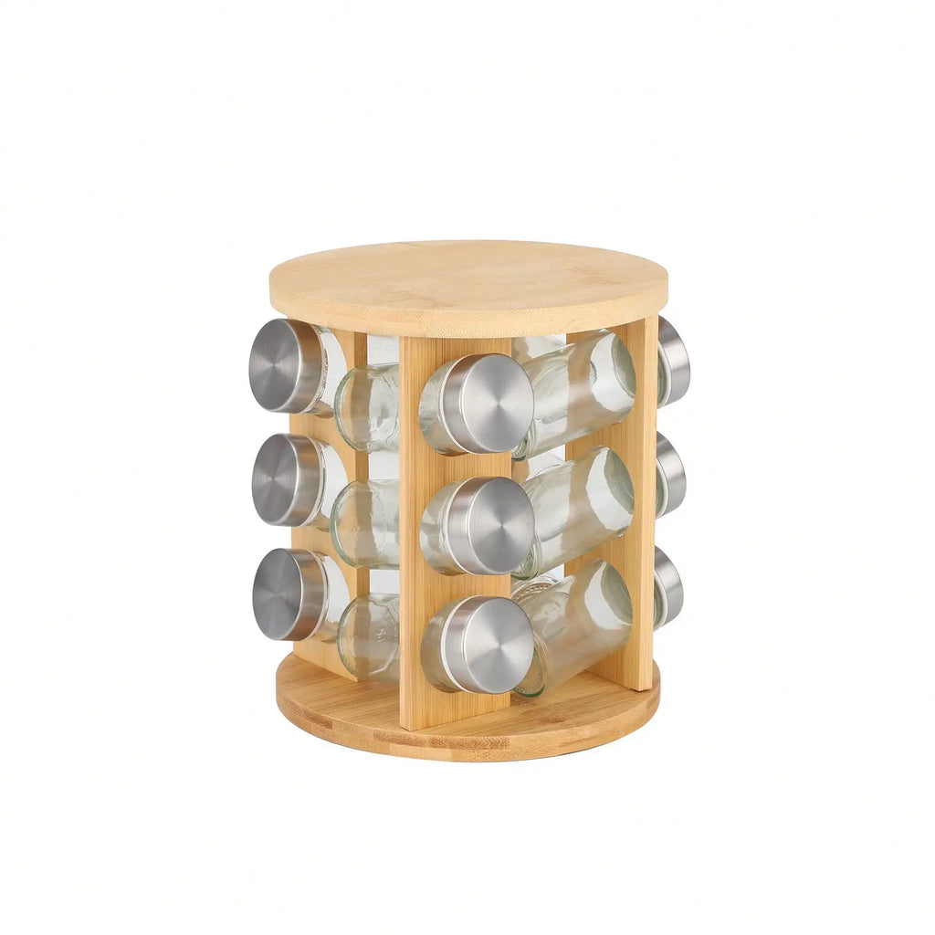 A Kitchen Bamboo Wood Bottom Multifunctional Spice Rack New Home Rotating Spice Rack Multi-Grid Round Square Bamboo Spice Rack