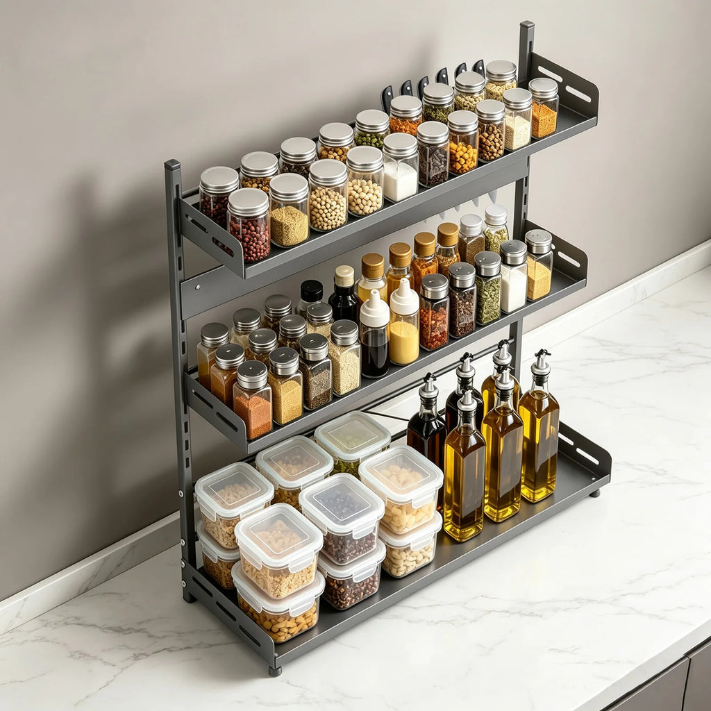 3 Tier Spice Organizer Kitchen Shelf for Countertop Adjustable Spice Organization for Cabinet Kitchen Organizer Rust and Moisture Resistant Bathroom Toiletries Storage Racks