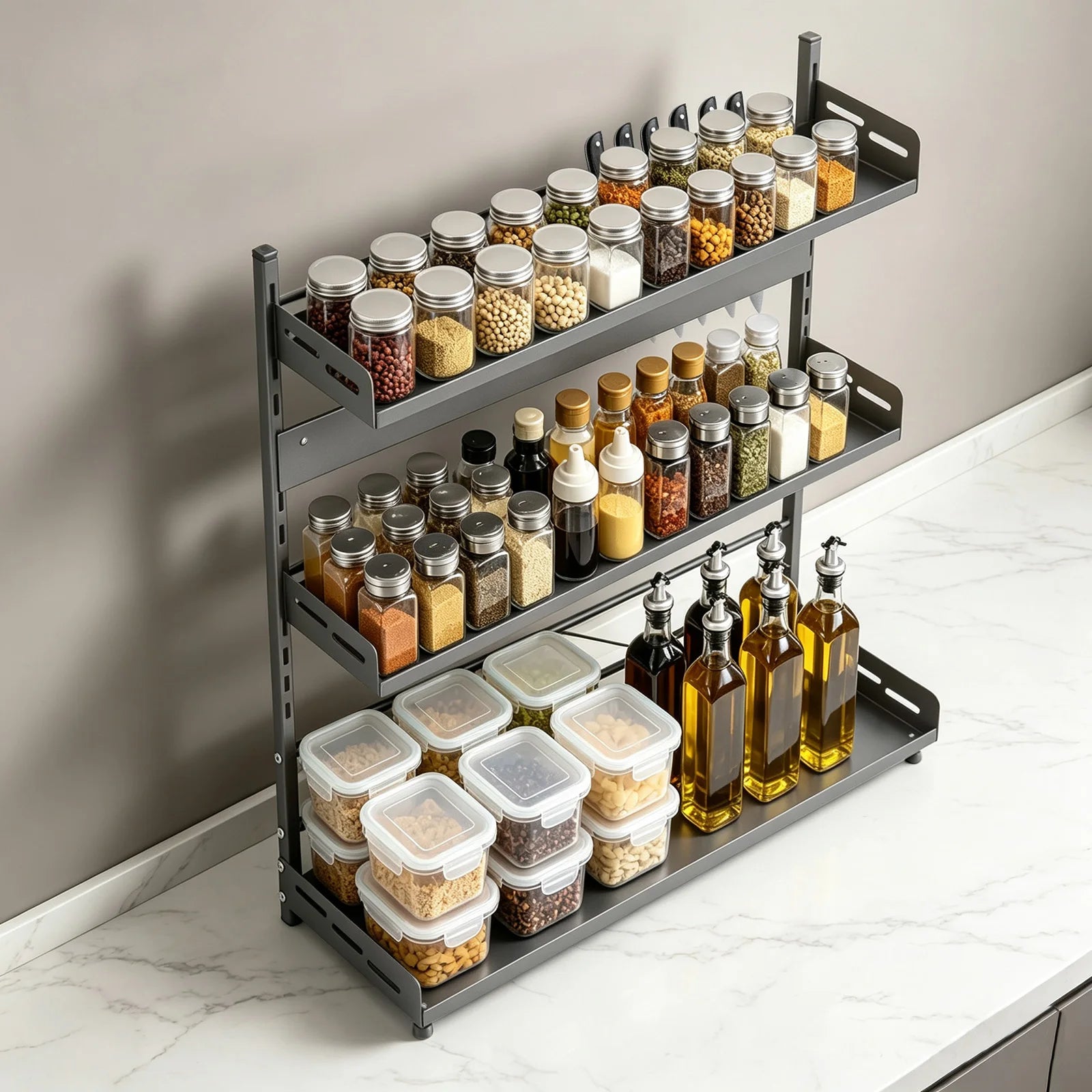 3 Tier Spice Organizer Kitchen Shelf for Countertop Adjustable Spice Organization for Cabinet Kitchen Organizer Rust and Moisture Resistant Bathroom Toiletries Storage Racks