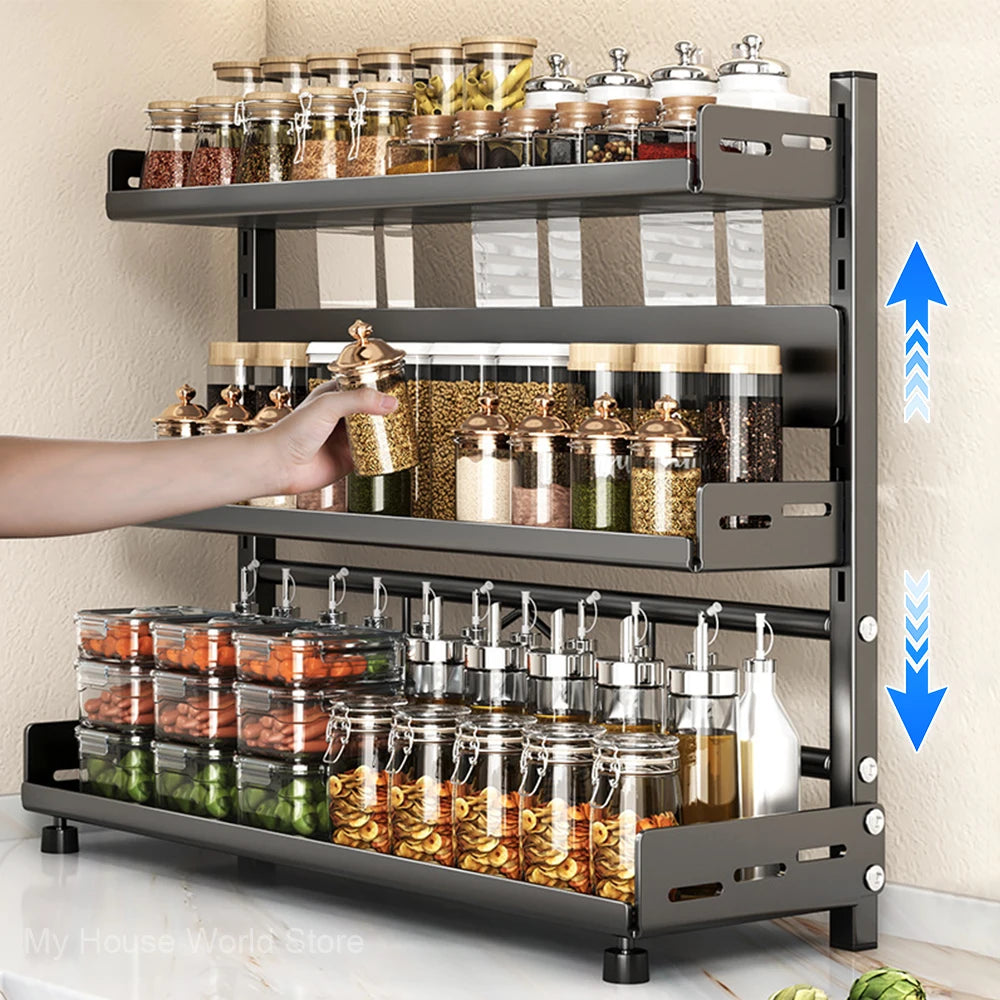 3 Tier Spice Organizer Kitchen Shelf for Countertop Adjustable Spice Organization for Cabinet Kitchen Organizer Rust and Moisture Resistant Bathroom Toiletries Storage Racks
