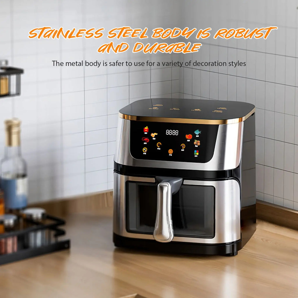 2800W 8L Large Capacity Air Fryer Toaster Oven LED Touch Screen Large Visual Window Accessories Included High Hot Air Circulation