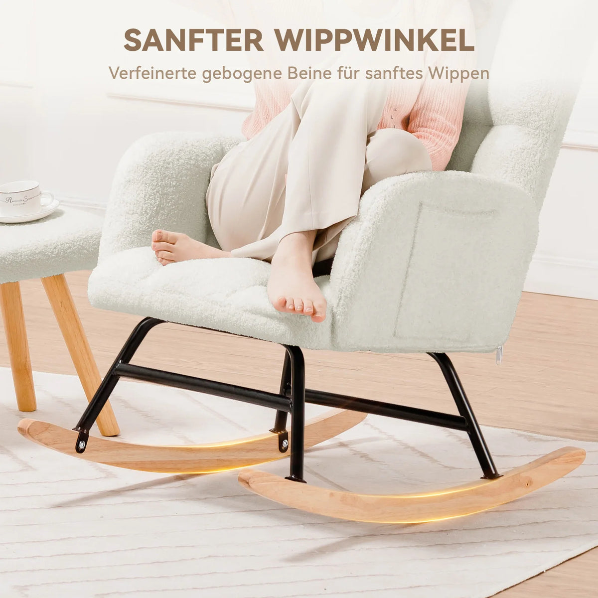 COMHOMA Rocking chair Rocking armchair with Armrests Headrest, Teddy Plush Swing armchair Ear armchair Sunbed Beige