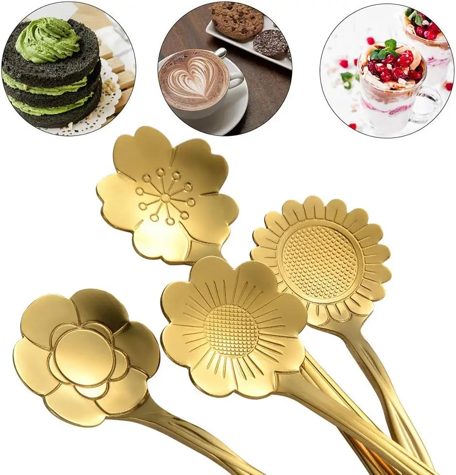 8/16 Pieces Flower Coffee Tea Spoons Stainless Steel Sugar Spoons Tea Party Flower Fancy Tableware Set Stir Bar Kitchenware