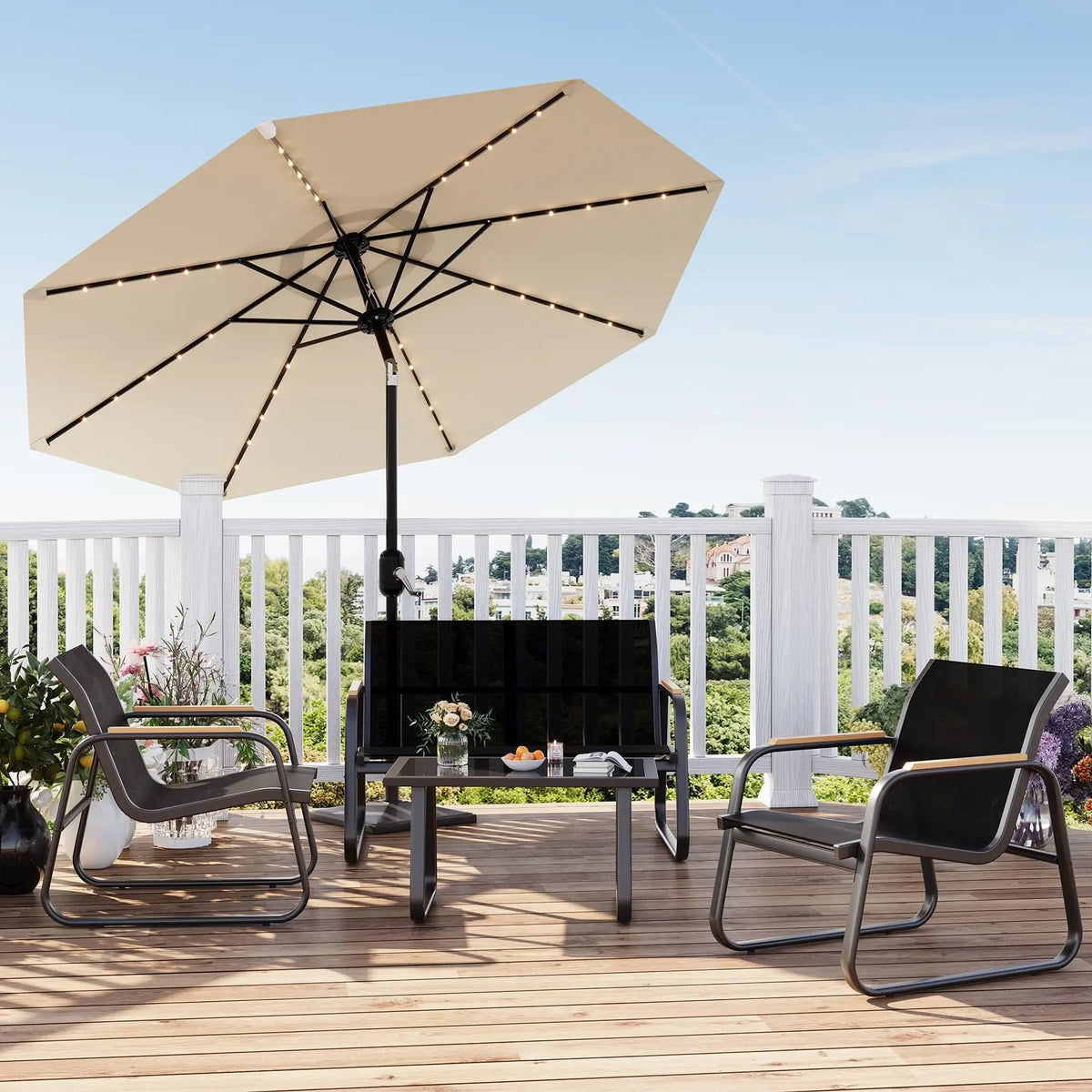 Steel Patio Sofa Set – 3/4-Piece Modern Outdoor Conversation Furniture with Double Sofa, 2 Armchairs & Glass Coffee Table – Durable Textilene for Garden Balcony Yard Poolside – Easy Assembly