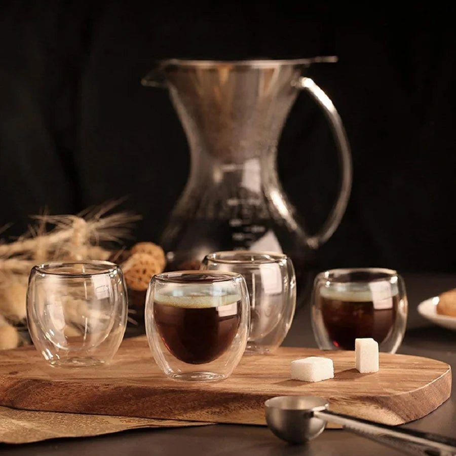 6pcs Glass Espresso Coffee Mugs 2.7OZ,Double Wall Insulated Cups Set Drinking Glasses For Tea,Coffee,Latte,Cafe,Milk,Clear