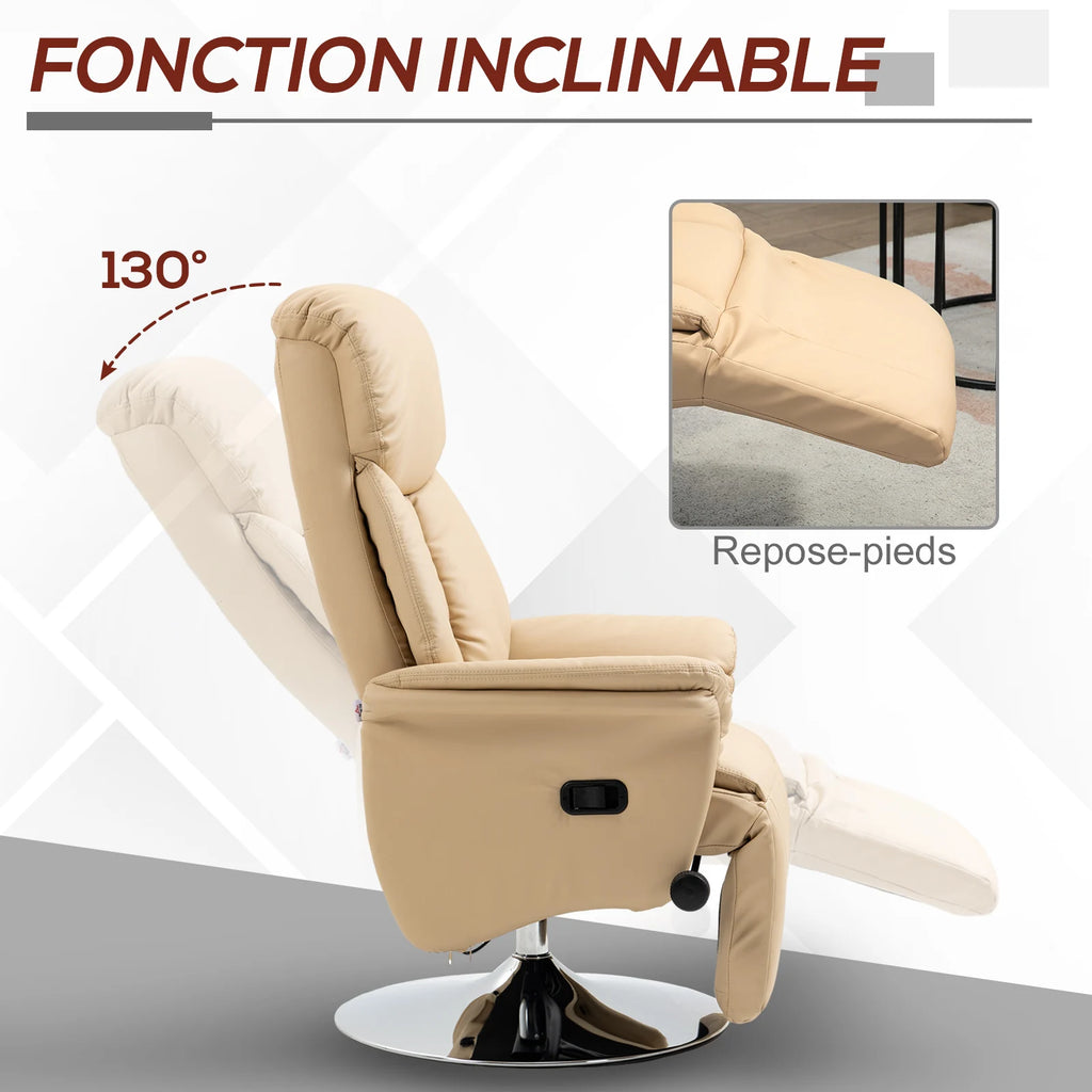 HOMCOM Armchair relaxation relax Living Room relaxation Armchair Pivoting foot-rest Adjustable Armrests, chair TV in Synthetic leather, Up to kg, for Living Room, bedroom, home cinema, beige