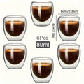 6pcs Glass Espresso Coffee Mugs 2.7OZ,Double Wall Insulated Cups Set Drinking Glasses For Tea,Coffee,Latte,Cafe,Milk,Clear