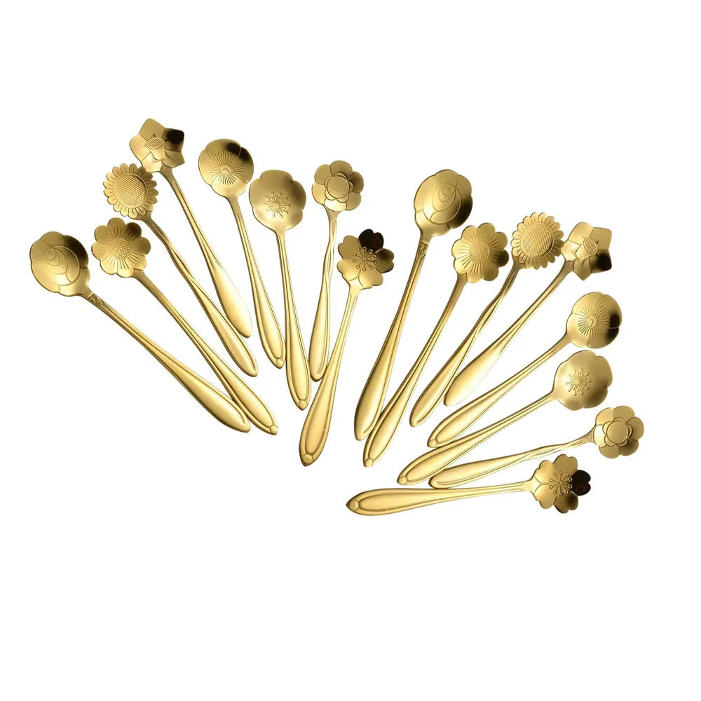 8/16 Pieces Flower Coffee Tea Spoons Stainless Steel Sugar Spoons Tea Party Flower Fancy Tableware Set Stir Bar Kitchenware