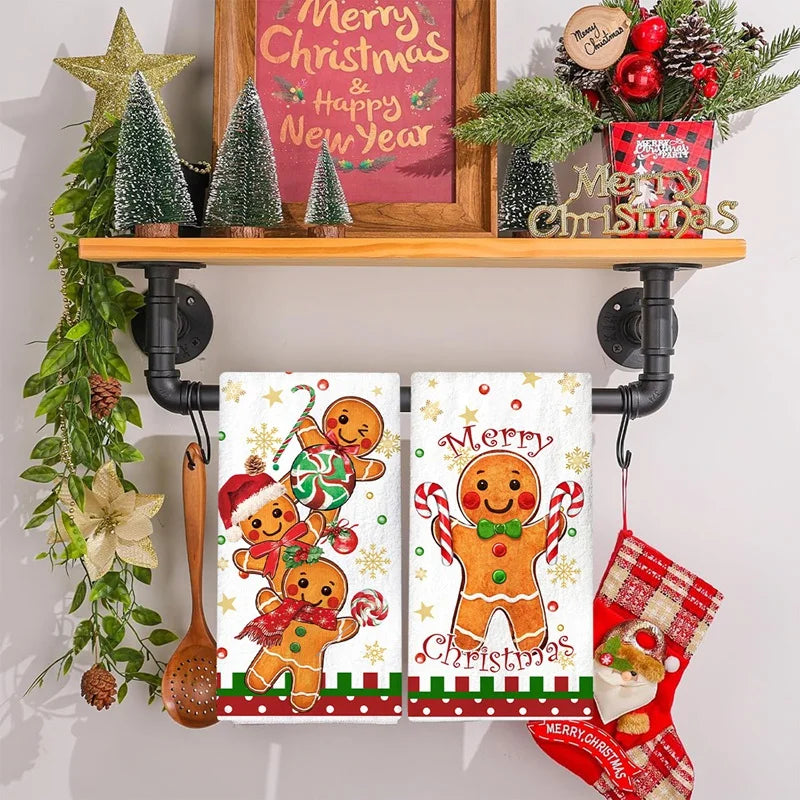 2pcs Christmas Kitchen Towels Merry Christmas Party Decoration  Gingerbread Man Dish Towel Navidad Natal New Year Gift