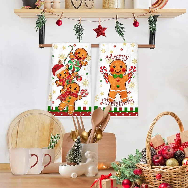 2pcs Christmas Kitchen Towels Merry Christmas Party Decoration  Gingerbread Man Dish Towel Navidad Natal New Year Gift