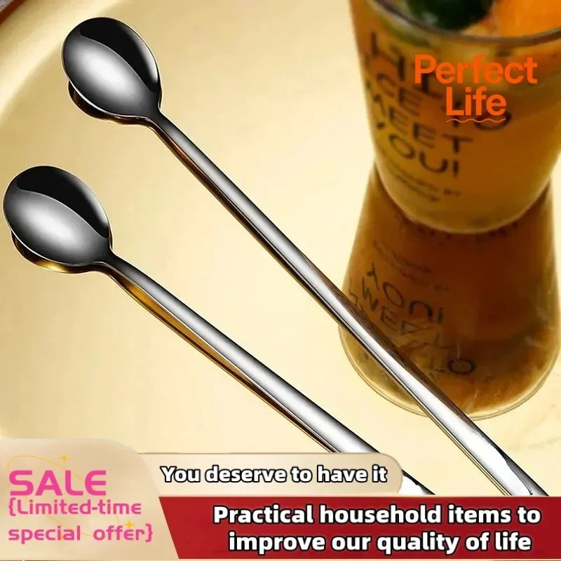 5Pcs  Coffee Spoons Stainless Steel SpoonsStainless Steel Spoons for Ice Cream, Long Handle Stirring Spoons, Kitchen Utensils