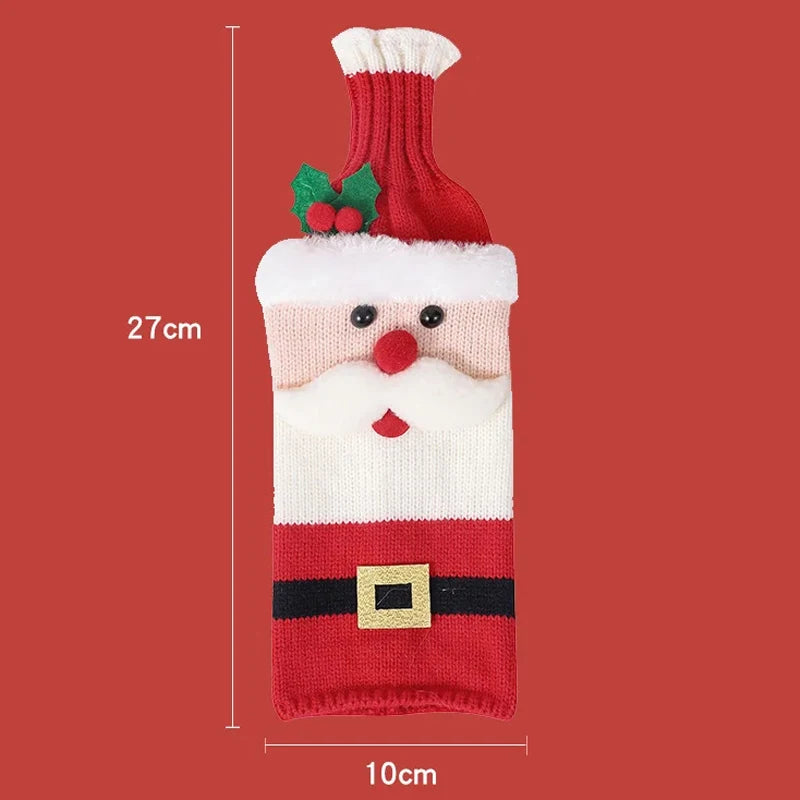 Christmas Wine Bottle Cover Set Santa Snowman Woven Wine Bottle Bags For Christmas Party Dinner Table Decorations New Year Gifts