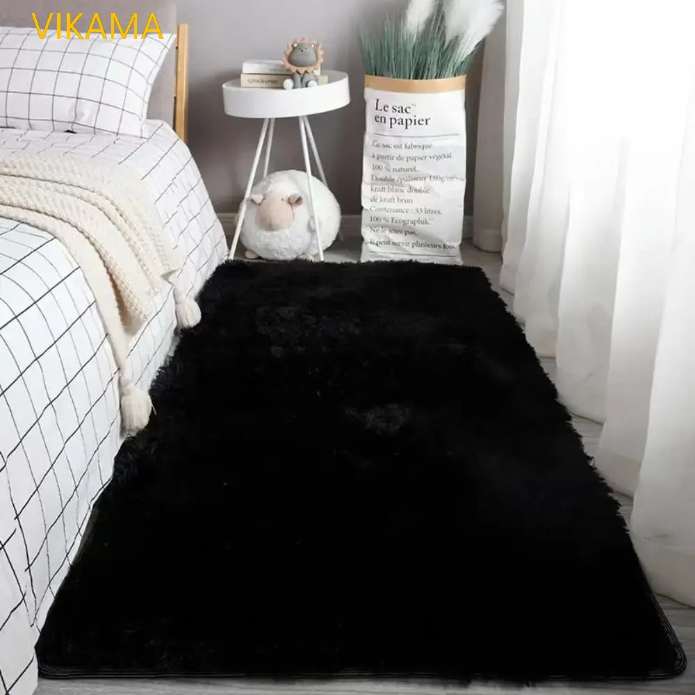 VIKAMA Simple Silk Wool Plush Carpet Bedroom Living Room Bed Blanket Solid Color High-Grade Soft Blanket Room Coffee Table Mat
