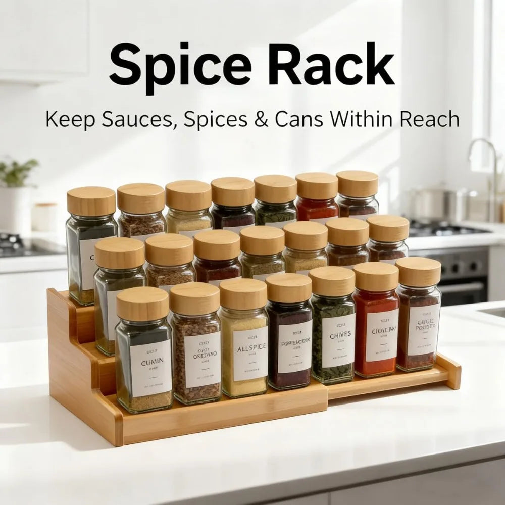 Spice Rack Organizer for Cabinet Countertop, 3 -Tier Adjustable Organizer, for Kitchen Countertop, Cabinet, Cupboard, Pantry