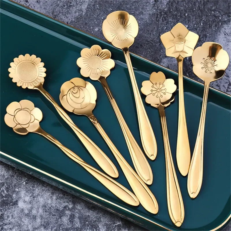 8/16 Pieces Flower Coffee Tea Spoons Stainless Steel Sugar Spoons Tea Party Flower Fancy Tableware Set Stir Bar Kitchenware
