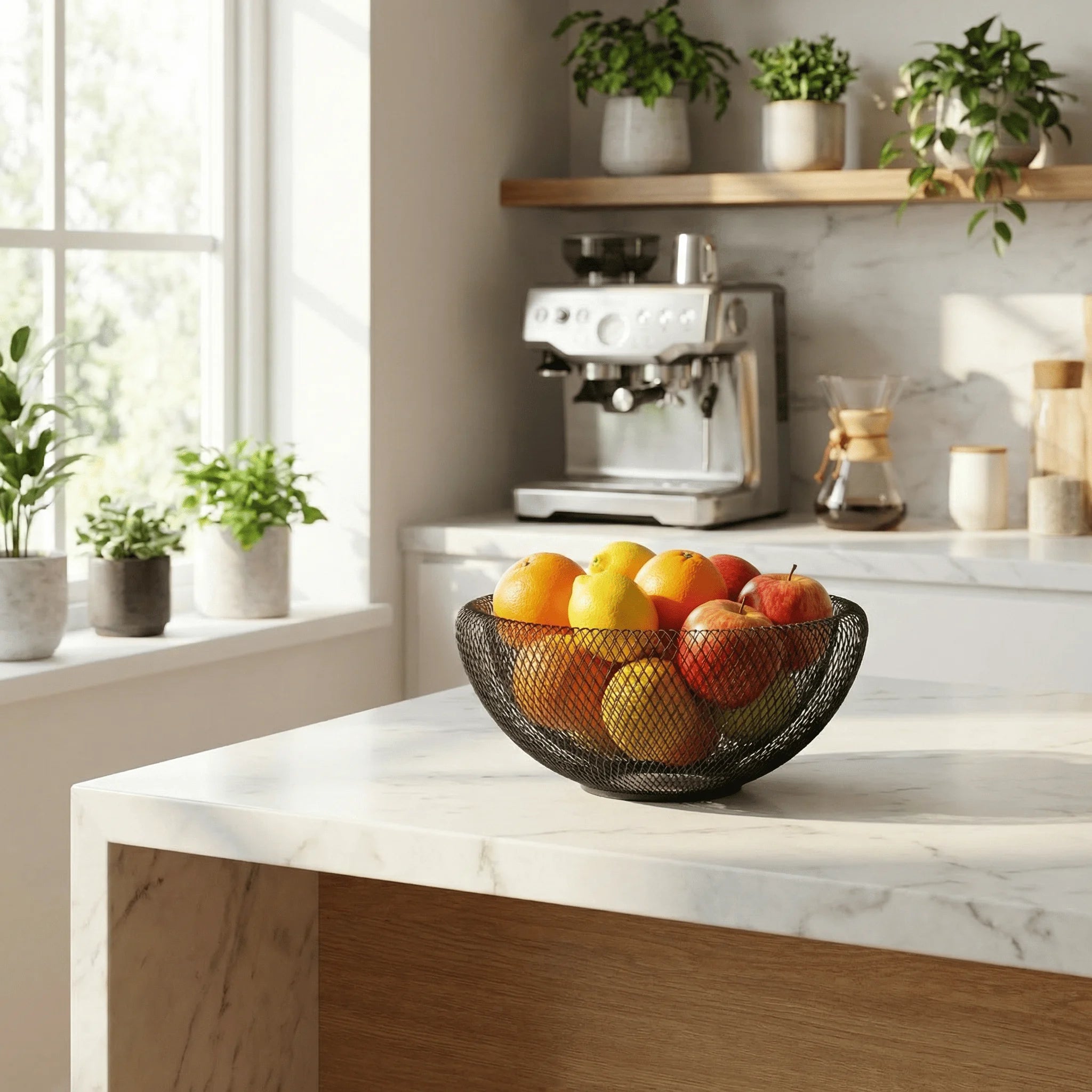 3 Sizes S/M L Black Metal Fruit Basket, Countertop Fruit Storage Bowl Holder, Multi-Purpose Organizer for Kitchen, Coffee Bar, Living Room & Bathroom