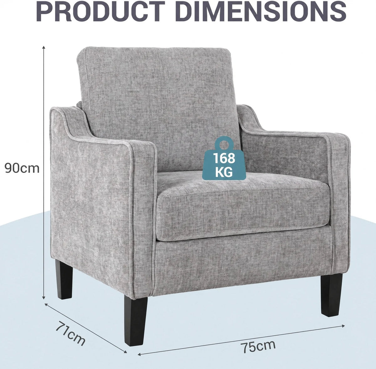 75x71x90cm,Mid-Century Armchair,Chenille Upholstered Armchair with Armrests,15.5cm Thick Seat Cushion,for Living Room,Bedroom