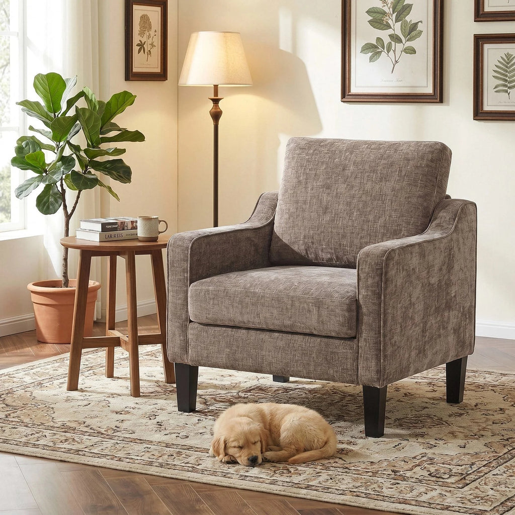 75x71x90cm,Mid-Century Armchair,Chenille Upholstered Armchair with Armrests,15.5cm Thick Seat Cushion,for Living Room,Bedroom