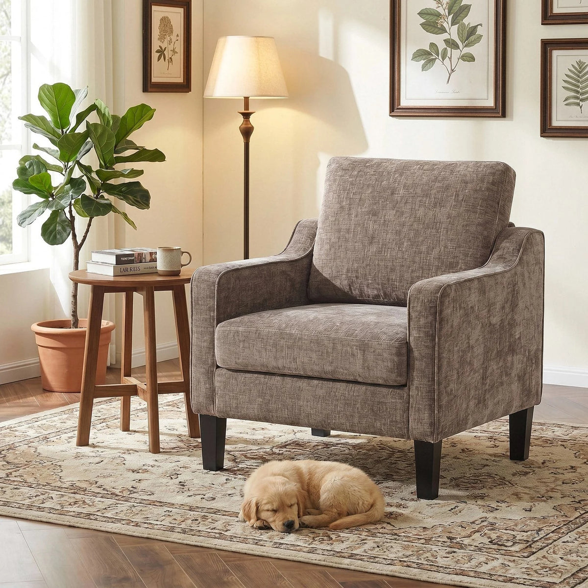 75x71x90cm,Mid-Century Armchair,Chenille Upholstered Armchair with Armrests,15.5cm Thick Seat Cushion,for Living Room,Bedroom