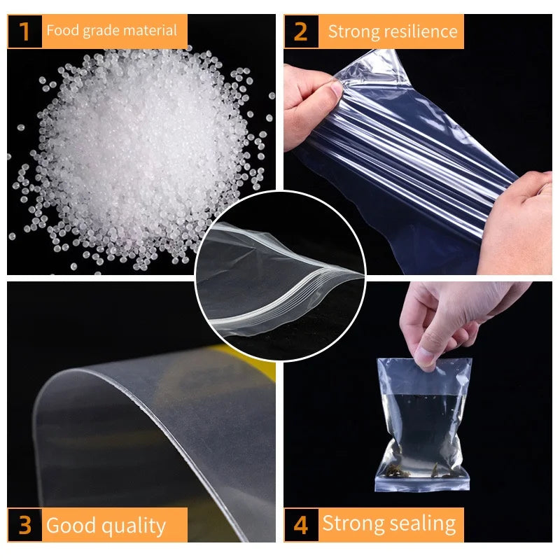 200/100PCS Transparent Zip Bags Food Jewelry Vacuum Storage Bag Plastic Thicken Reclosable Poly Bag Kitchen Organization Package