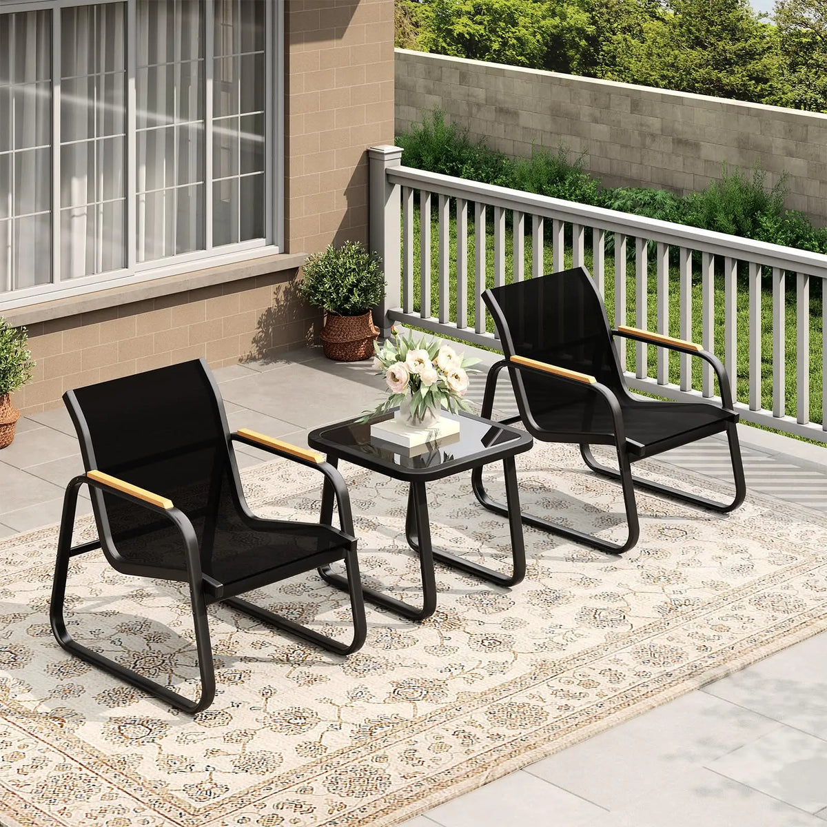 Steel Patio Sofa Set – 3/4-Piece Modern Outdoor Conversation Furniture with Double Sofa, 2 Armchairs & Glass Coffee Table – Durable Textilene for Garden Balcony Yard Poolside – Easy Assembly