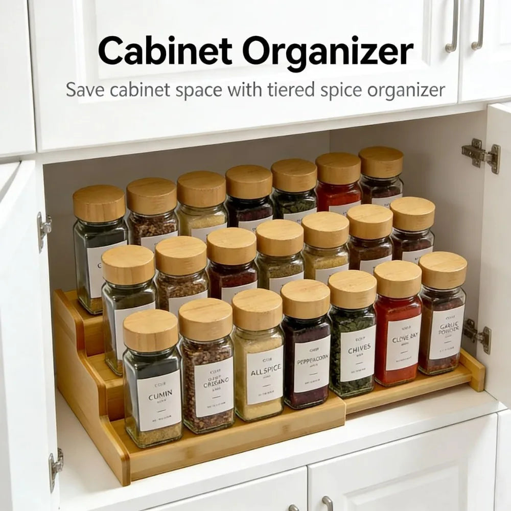 Spice Rack Organizer for Cabinet Countertop, 3 -Tier Adjustable Organizer, for Kitchen Countertop, Cabinet, Cupboard, Pantry