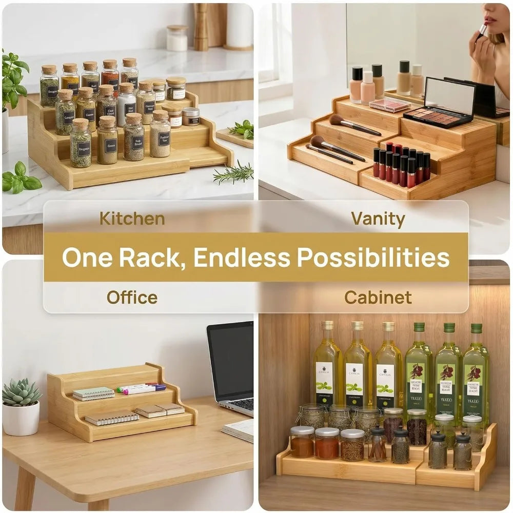 Spice Rack Organizer for Cabinet Countertop, 3 -Tier Adjustable Organizer, for Kitchen Countertop, Cabinet, Cupboard, Pantry