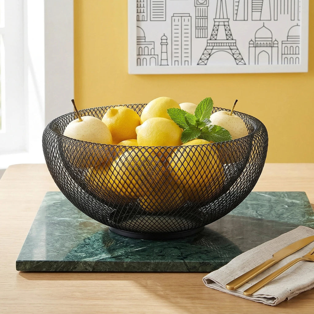 3 Sizes S/M L Black Metal Fruit Basket, Countertop Fruit Storage Bowl Holder, Multi-Purpose Organizer for Kitchen, Coffee Bar, Living Room & Bathroom