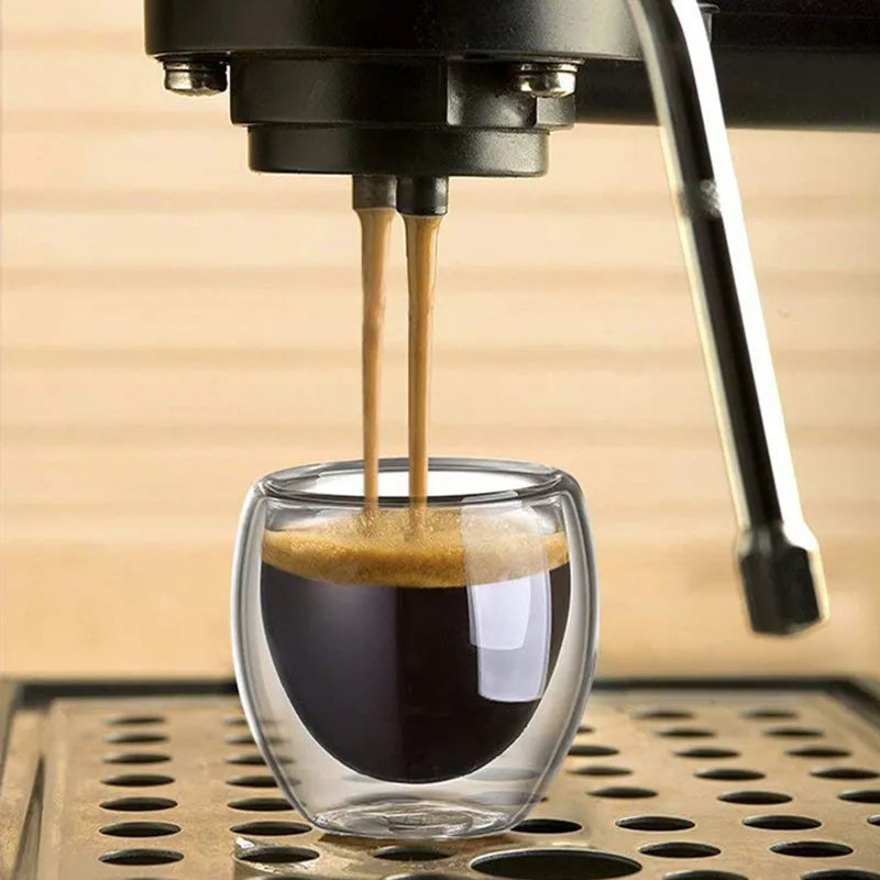 6pcs Glass Espresso Coffee Mugs 2.7OZ,Double Wall Insulated Cups Set Drinking Glasses For Tea,Coffee,Latte,Cafe,Milk,Clear