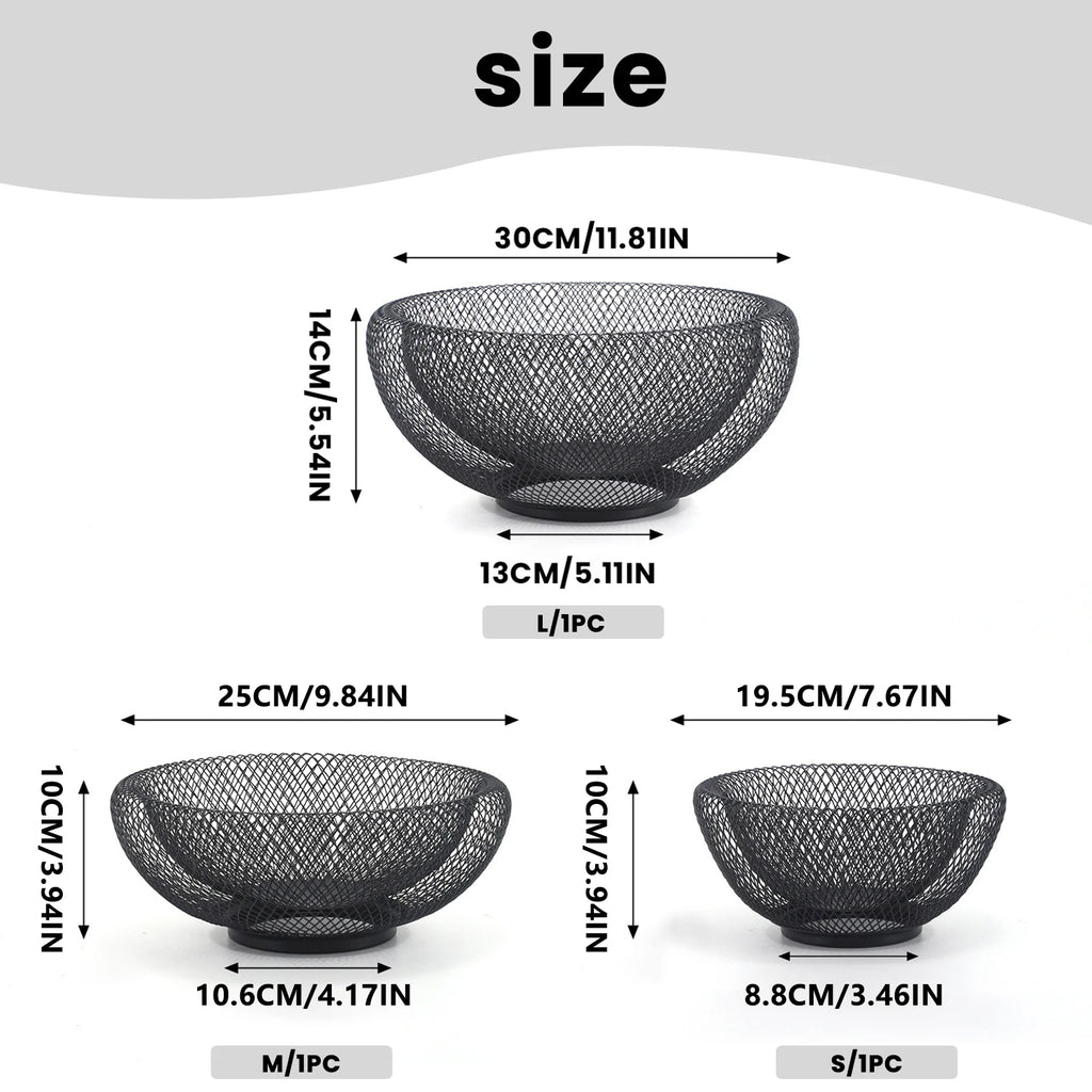 3 Sizes S/M L Black Metal Fruit Basket, Countertop Fruit Storage Bowl Holder, Multi-Purpose Organizer for Kitchen, Coffee Bar, Living Room & Bathroom