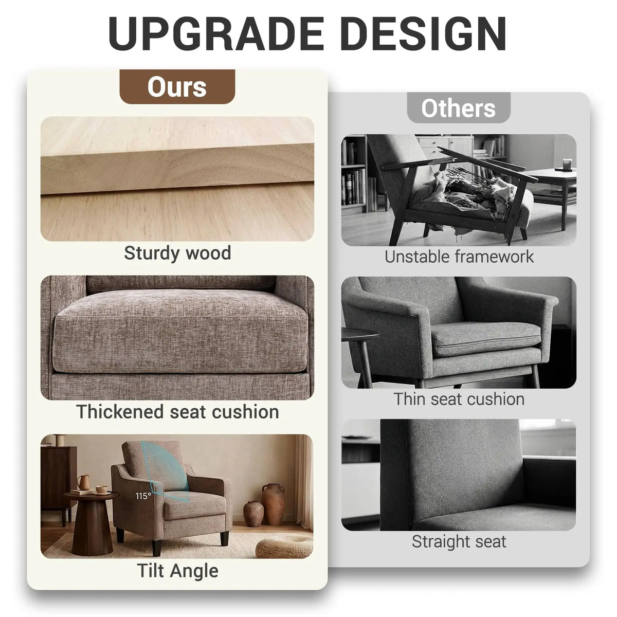 75x71x90cm,Mid-Century Armchair,Chenille Upholstered Armchair with Armrests,15.5cm Thick Seat Cushion,for Living Room,Bedroom
