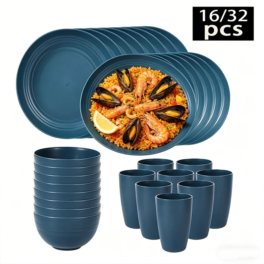 The 16-piece set /32-piece set includes cups, plates and bowls that can be washed in the dishwasher, as well as home sets.