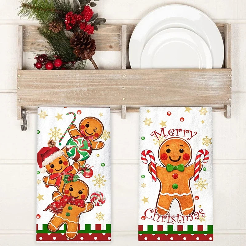 2pcs Christmas Kitchen Towels Merry Christmas Party Decoration  Gingerbread Man Dish Towel Navidad Natal New Year Gift