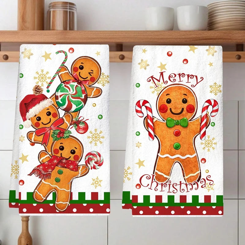2pcs Christmas Kitchen Towels Merry Christmas Party Decoration  Gingerbread Man Dish Towel Navidad Natal New Year Gift