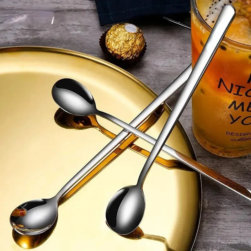 5Pcs  Coffee Spoons Stainless Steel SpoonsStainless Steel Spoons for Ice Cream, Long Handle Stirring Spoons, Kitchen Utensils
