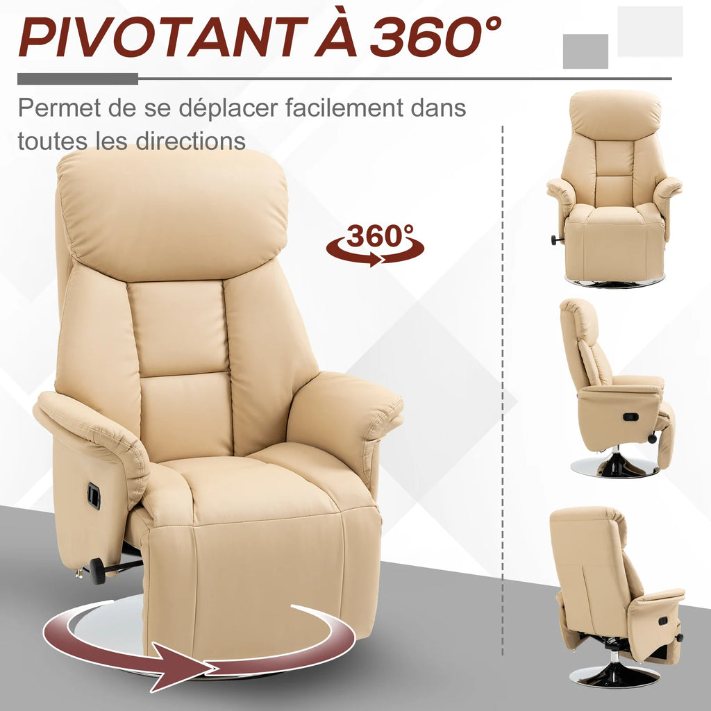 HOMCOM Armchair relaxation relax Living Room relaxation Armchair Pivoting foot-rest Adjustable Armrests, chair TV in Synthetic leather, Up to kg, for Living Room, bedroom, home cinema, beige